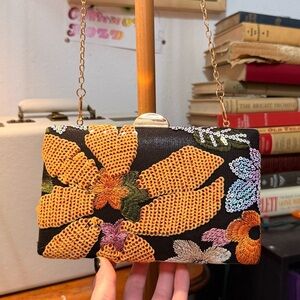 Floral Embroidered/Beaded Clutch Bag